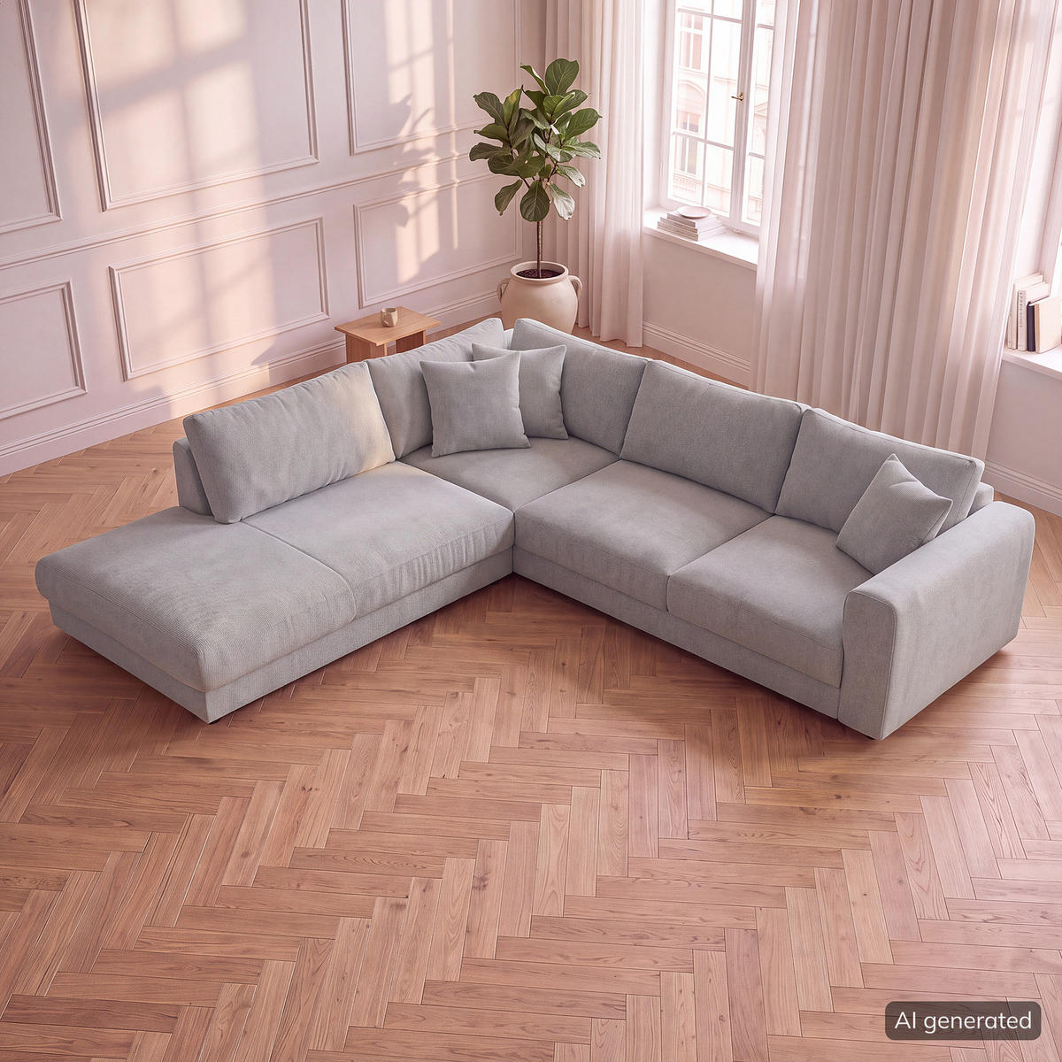 ECKSOFA mit Ottomane - Schwarz/Grau, Holz/Kunststoff (267/254cm) - home24