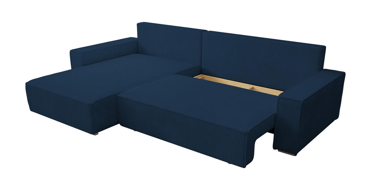 ECKSOFA Alice mit Bettkasten und Schlaffunktion, Cordstoff in L-Form - Blau, Textil (289/184cm)