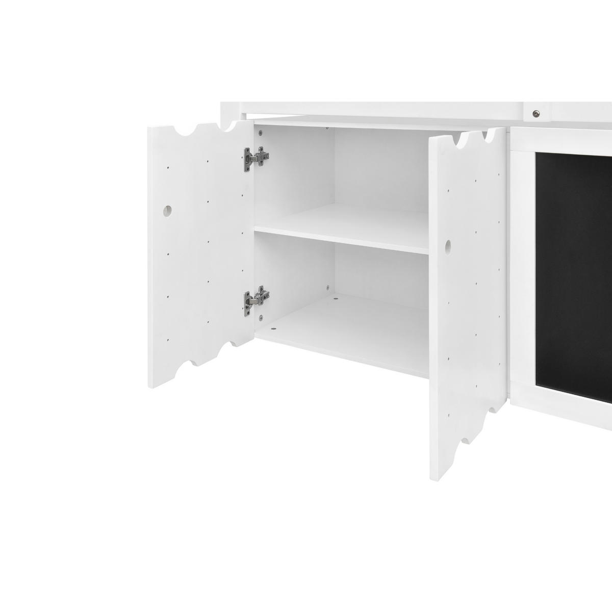 HOCHBETT 90/200 cm in Weiß & Schwarz mit Schrank, Tafel und Schrägleiter - Weiß, Holz/Holzwerkstoff (90/200cm) - CHICFURN
