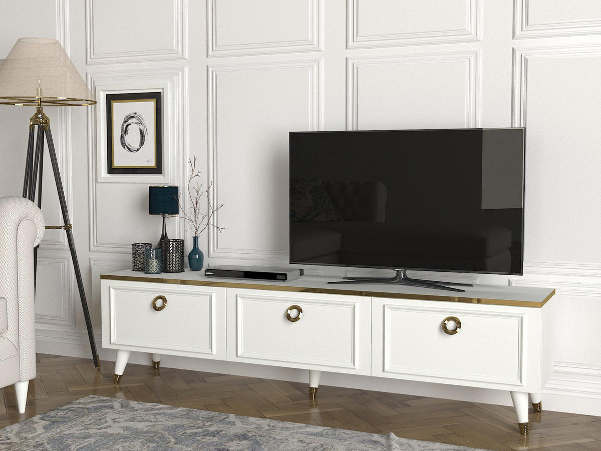 TV-LOWBOARD Cornelia Weiß - Goldfarben/Weiß, Holzwerkstoff/Kunststoff (180/46.3/35cm) - moebel17
