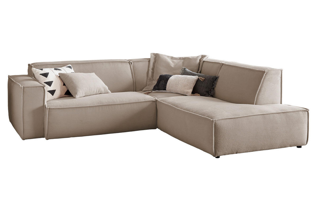 ECKSOFA SAMU Taupe Cord - Taupe/Schwarz, Textil (254/224cm) - KAWOLA