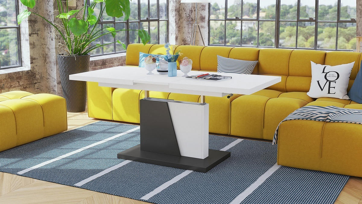 COUCHTISCH rechteckig Weiß matt - Anthrazit matt ausziehbar höhenverstellbar - Anthrazit/Weiß, Holzwerkstoff (70/120/60cm) - designimpex