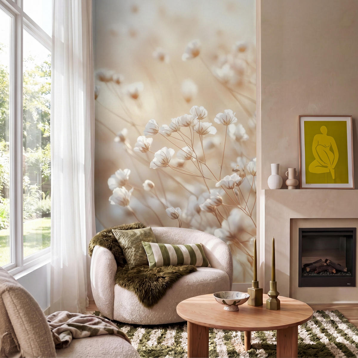 TAPETE - Wild - Blumen - Weiß - 140x240 cm - Creme, Papier (140/240cm) - OnlyWow