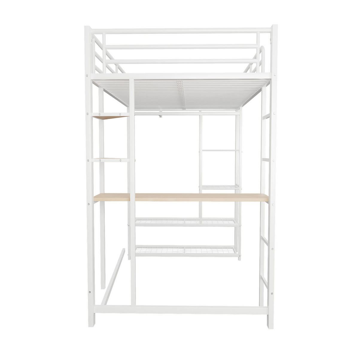HOCHBETT 90/200 cm in Weiß mit Schreibtisch, Regal und Kleiderstange - Weiß, Metall (90/200cm) - Flora Grace