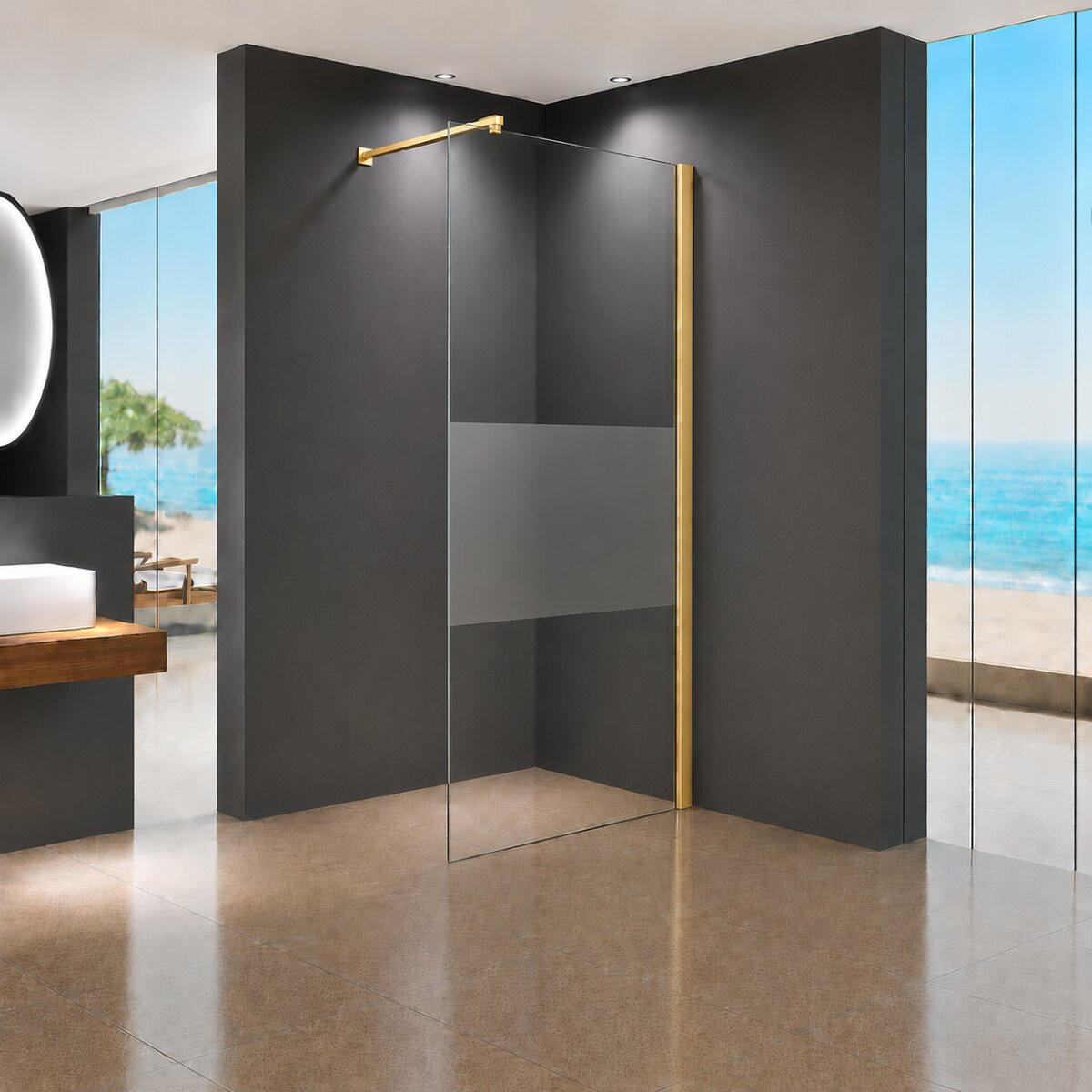 WALK-IN-DUSCHWAND 120 × 200 cm – Teilsatiniertes ESG-Sicherheitsglas – Gold - Goldfarben, Glas (10/120/200cm) -  Glaswerk Westfalen
