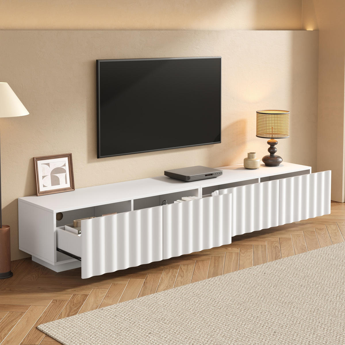 TV-SCHRANK Wellenfront Push-to-Open Stauraum modern - Weiß, Holzwerkstoff (40/35/200cm) - FLIEKS