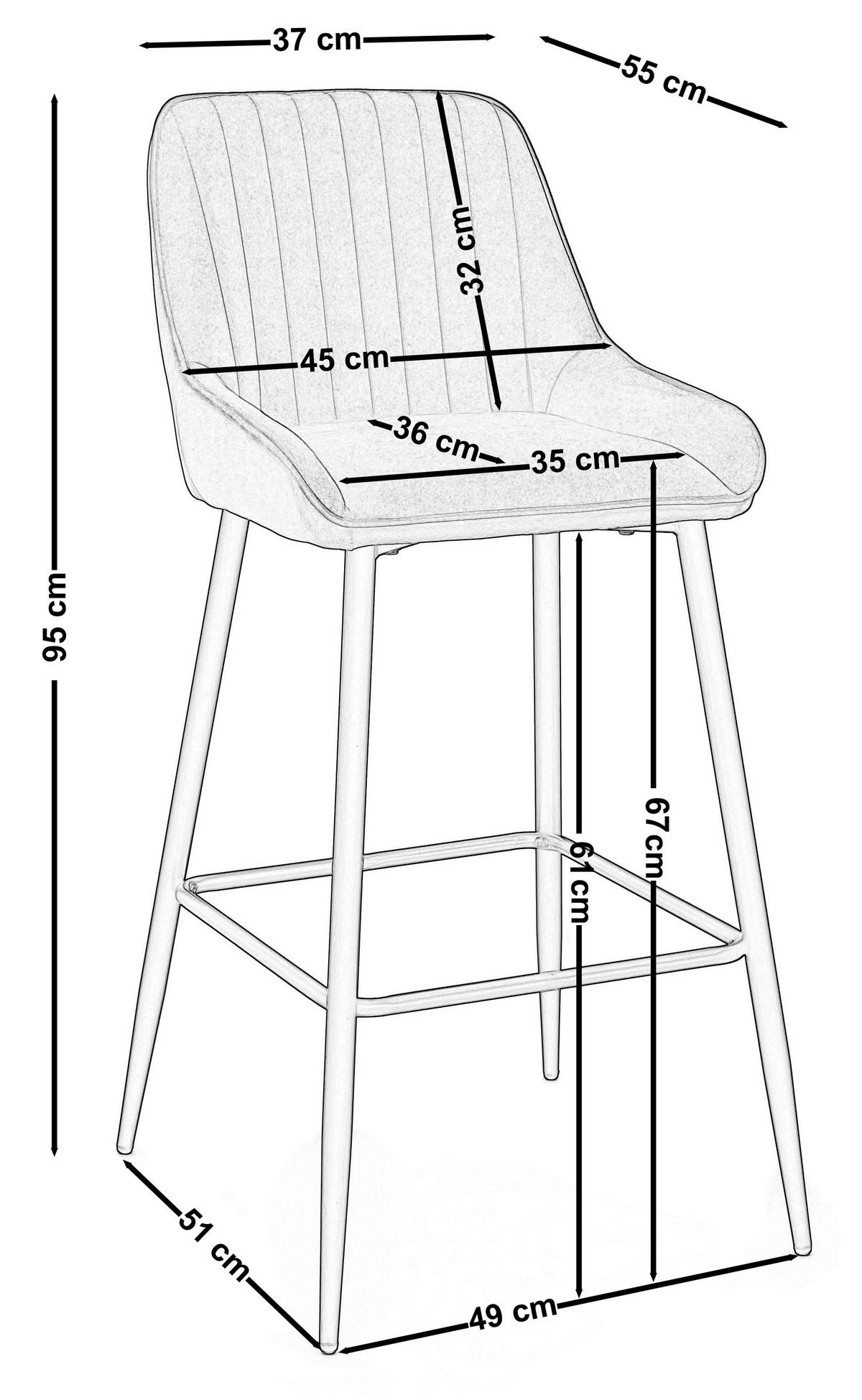 BARHOCKER PASSO gepolstert mit Steppung - grau - Samt Velours - Dunkelgrau/Schwarz, Metall (50/95/55cm) - NEW HOME