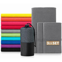 SPORTHANDTUCH microfiber 3er-Set , 180/90 cm & 2 x 80/40 cm, Grau - Grau, Textil (180/90cm) - Blumtal