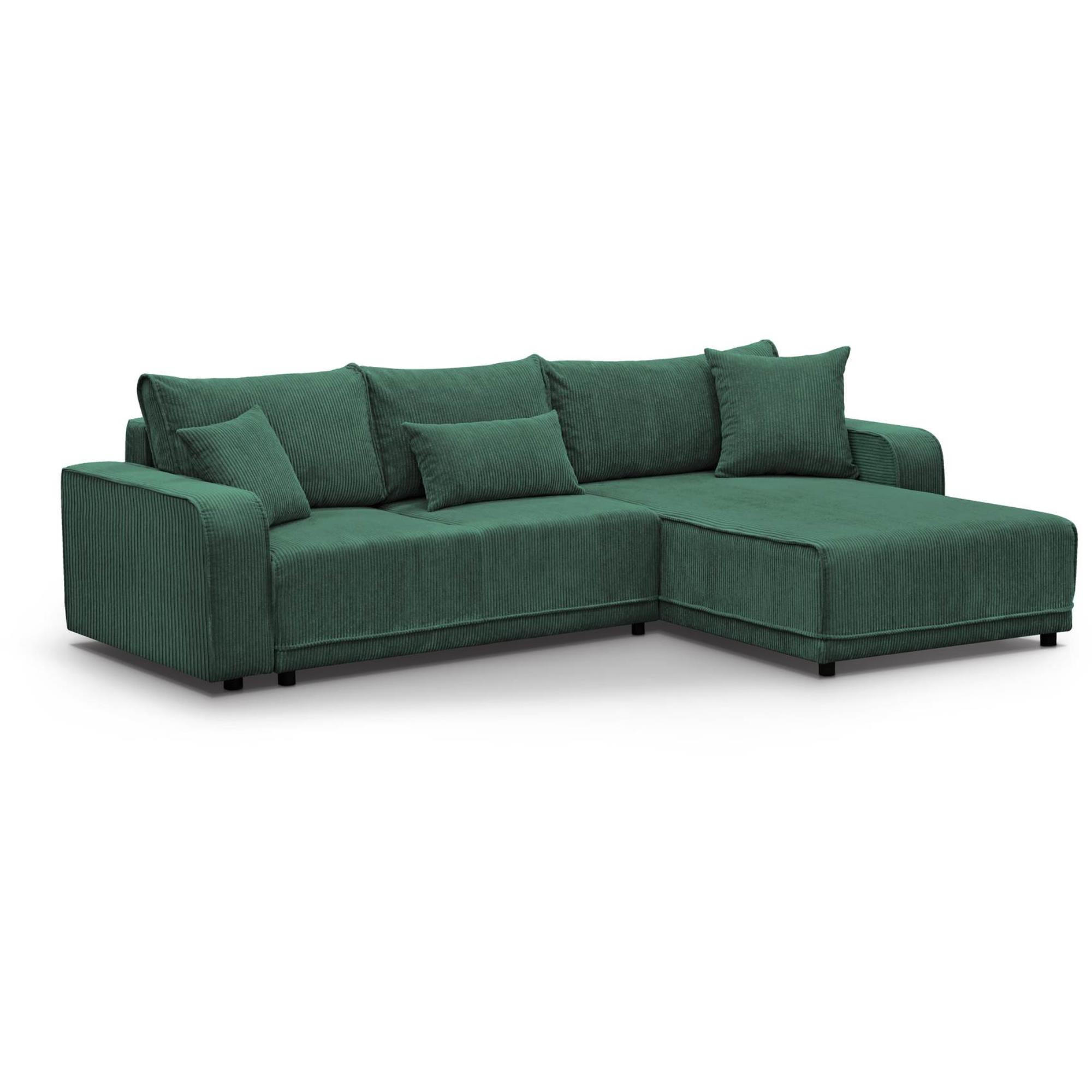 ECKSCHLAFSOFA Primo L dunkelgrün - Dunkelgrün/Schwarz, Textil (290/185cm) - Beautysofa