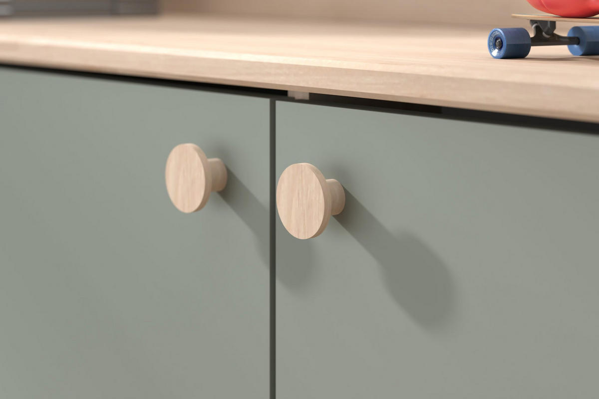 JUGENDZIMMER Hochbett Jade 11 in Seladon Grün und Jackson Eiche mit 2türigem Kleidierschrank von Parisot - Grün, Holzwerkstoff (80/200/120cm)