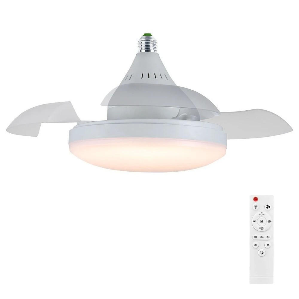 DECKENLEUCHTE mit Ventilator 40cm mit Fernbedienung, 3 Einstellbare Beleuchtungskörper, Typ A - Weiß, Kunststoff (40/40/14cm) - Kaket