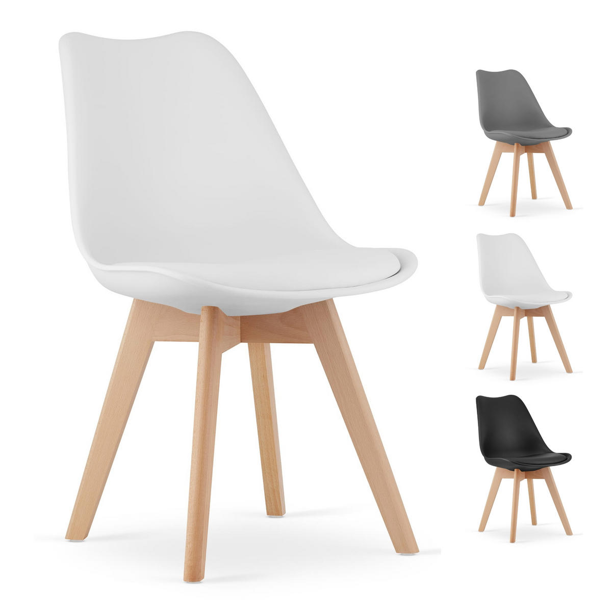 STUHL DOZZA 6-er Set, Weiß Kissen aus Kunstleder - Weiß, Holz/Kunststoff (49/82/43cm) - Komodee