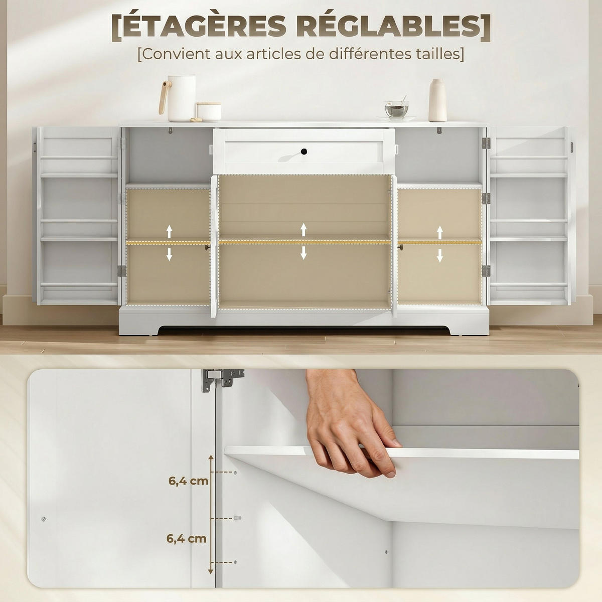 SIDEBOARD Weiß, 4 Türen, 1 Schublade, 140/40/80 cm - Weiß, Holz (140/80/40cm) - PANGIVO