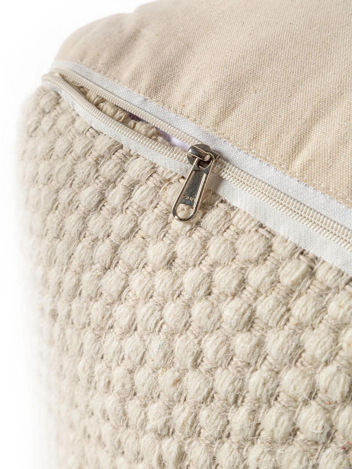 WOLL-POUF handgefertigt Rocco Weiß 55x55x30 cm - Weiß, Textil (55/30/55cm) - benuta Pure