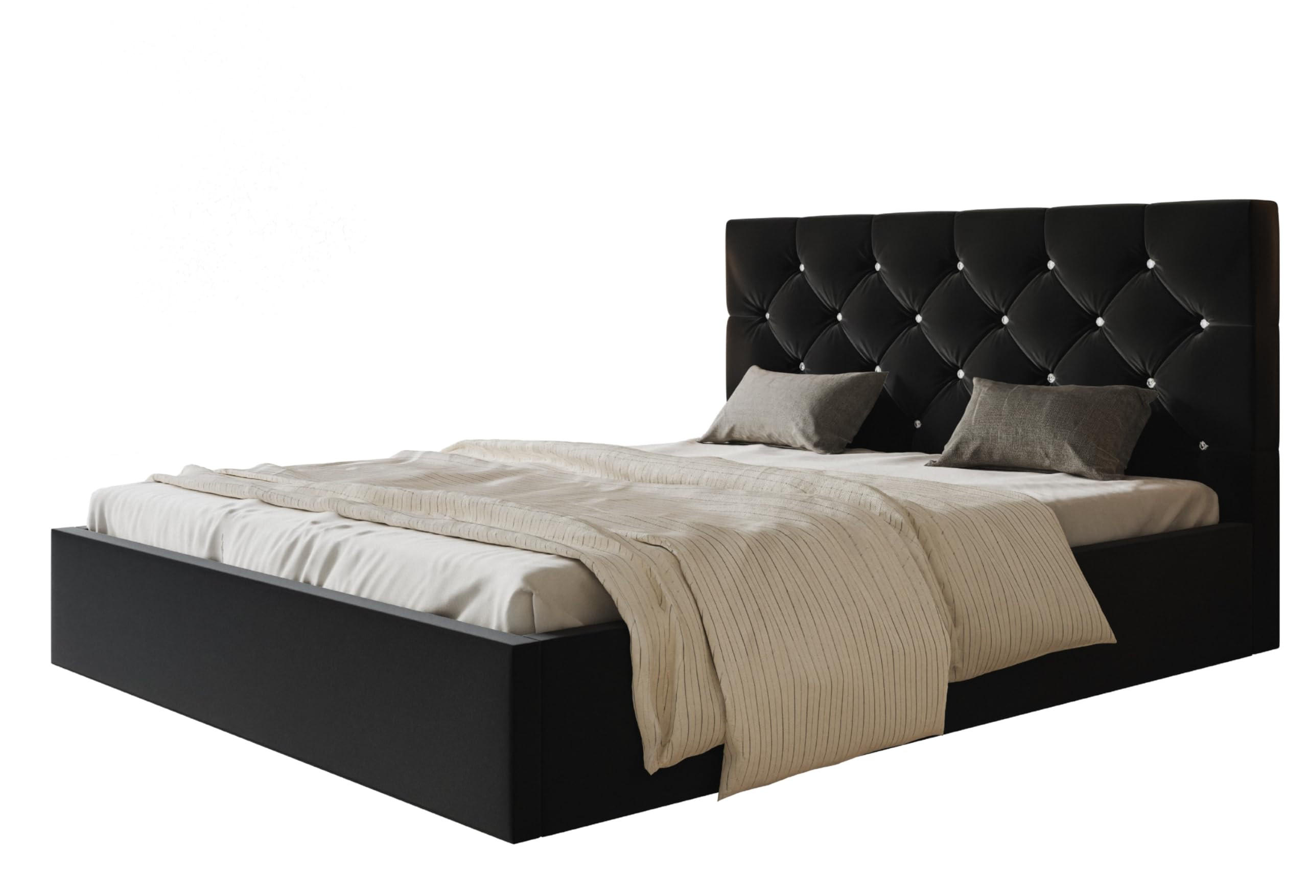 BETT 180x200 - Polsterbett mit Bettkasten und Holzrahmen - Elegant Betten - Weicher Jasminstoff - Kollektion Boston, Schwarz - Schwarz, Holz/Kunststoff (180/200cm) - Alpi-Möbel