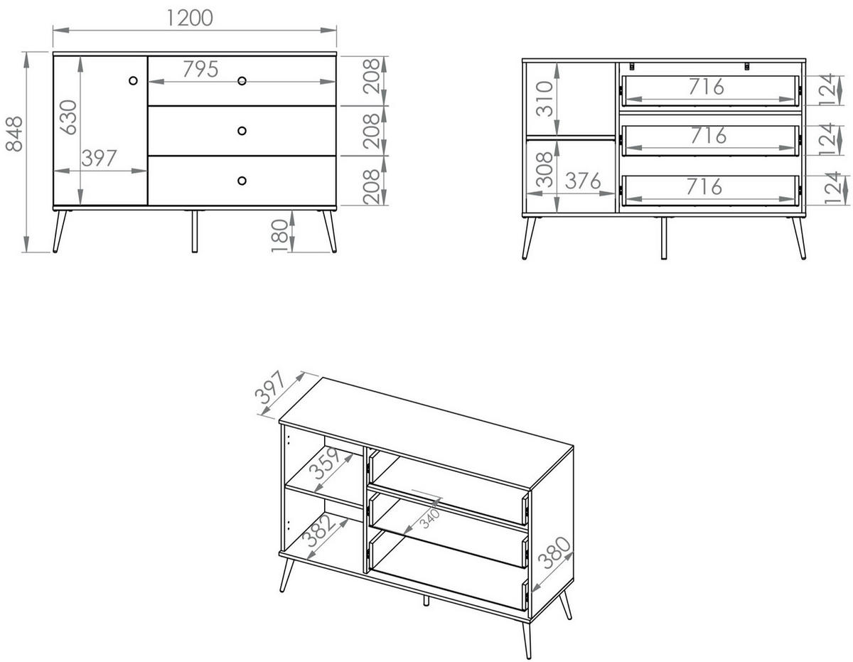 SIDEBOARD Selgin Greige 120 cm - Taupe/Goldfarben, Holzwerkstoff/Metall (120/84.8/39.7cm) - Selsey