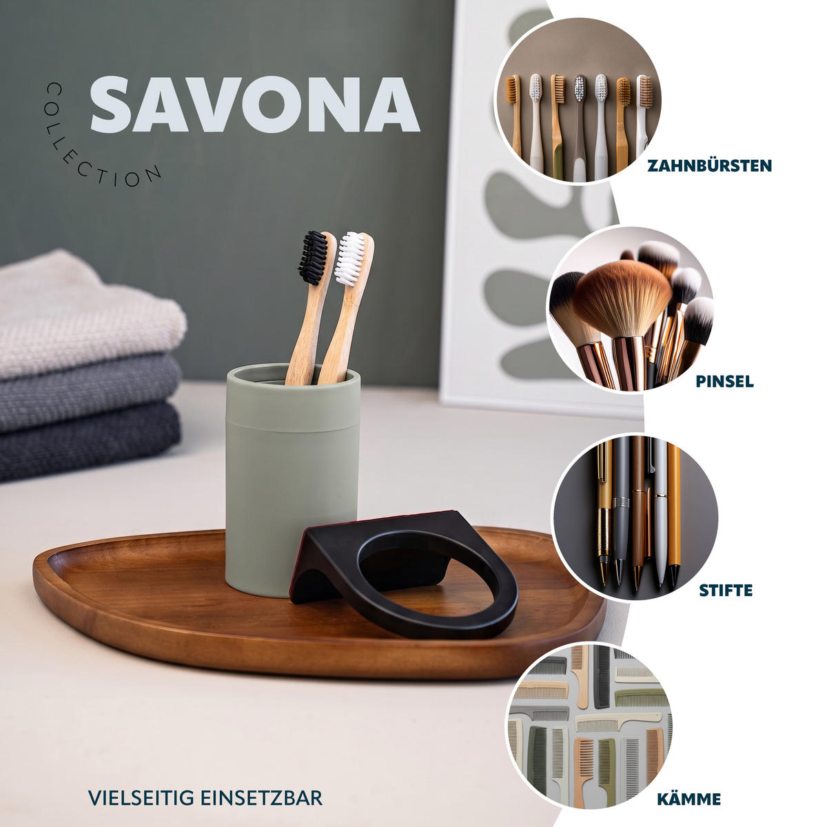 ZAHNPUTZBECHER SAVONA Softtouch, salbei, rund - Salbeigrün, Kunststoff (9/11/9.5cm) - bremermann