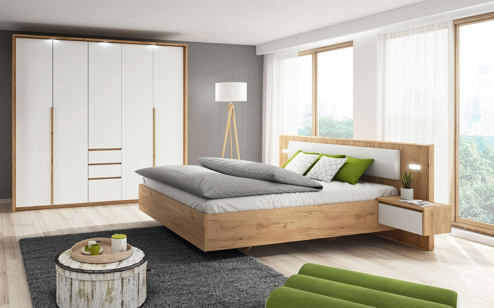 Feldmann-Wohnen Schlafzimmer-Set Braun, Weiß 160x200 cm