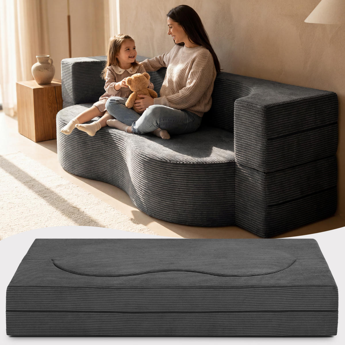 GÄSTESOFA Leova 200x90x30cm Anthrazit - Anthrazit, Textil (90/30/200cm) - Beautissu 
