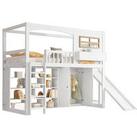 ETAGENBETT 90/200 cm Weiß mit Rutsche und Kleiderschrank aus Kiefer und MDF - Weiß, Holzwerkstoff (90/200cm) - OKWISH