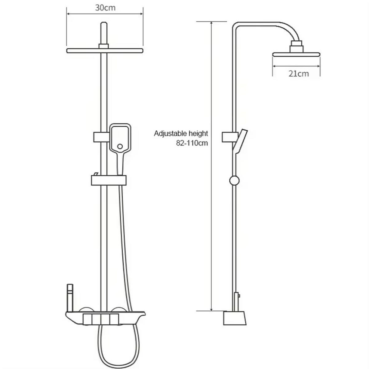 ÜBERKOPFBRAUSESET 4-Funktionen Digitalanzeige Kupfer Heiß Kalt Mischbatterie - Schwarz, Metall (21/110/30cm) - Bextcok