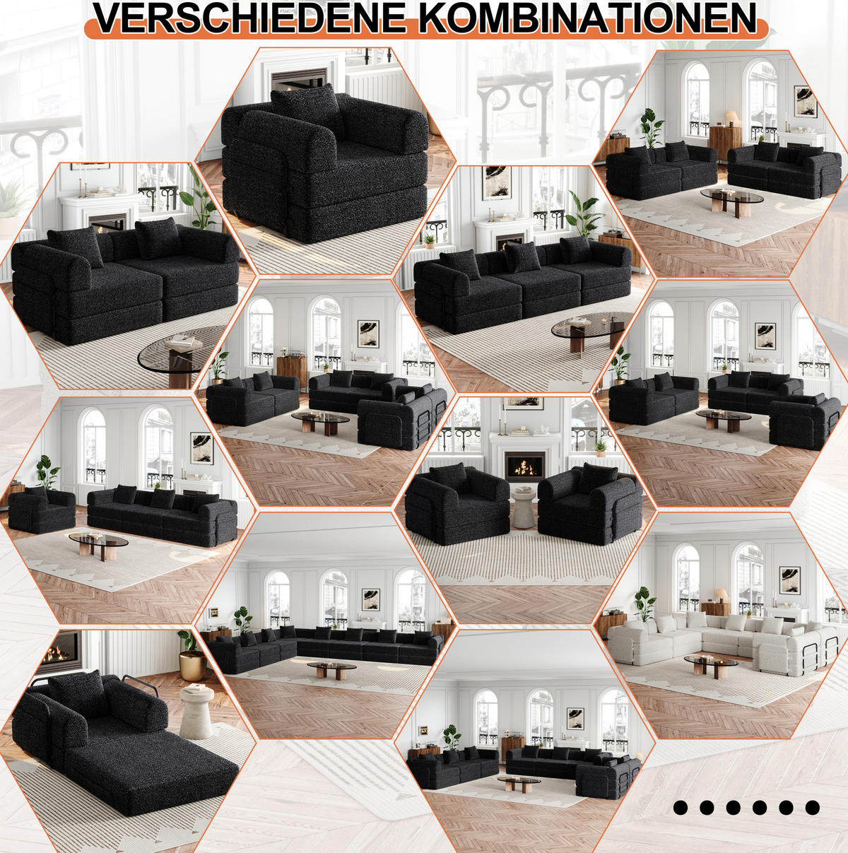 SCHLAFSOFA aus Chenille Schwarz 2-in-1 mit Armlehnen-Ablagefach und flexibler Modulnutzung - Schwarz, Textil (91.4/69.8/183.8cm) - Modfu