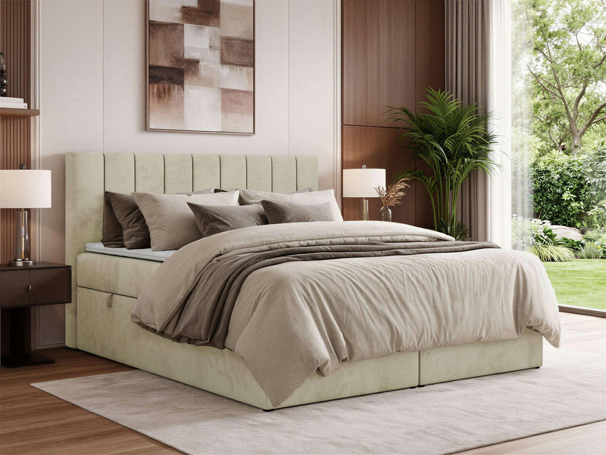 BOXSPRINGBETT ALVER 200/200 - Beige Velvet - H3 - Beige, Textil (200/200cm) - MKS