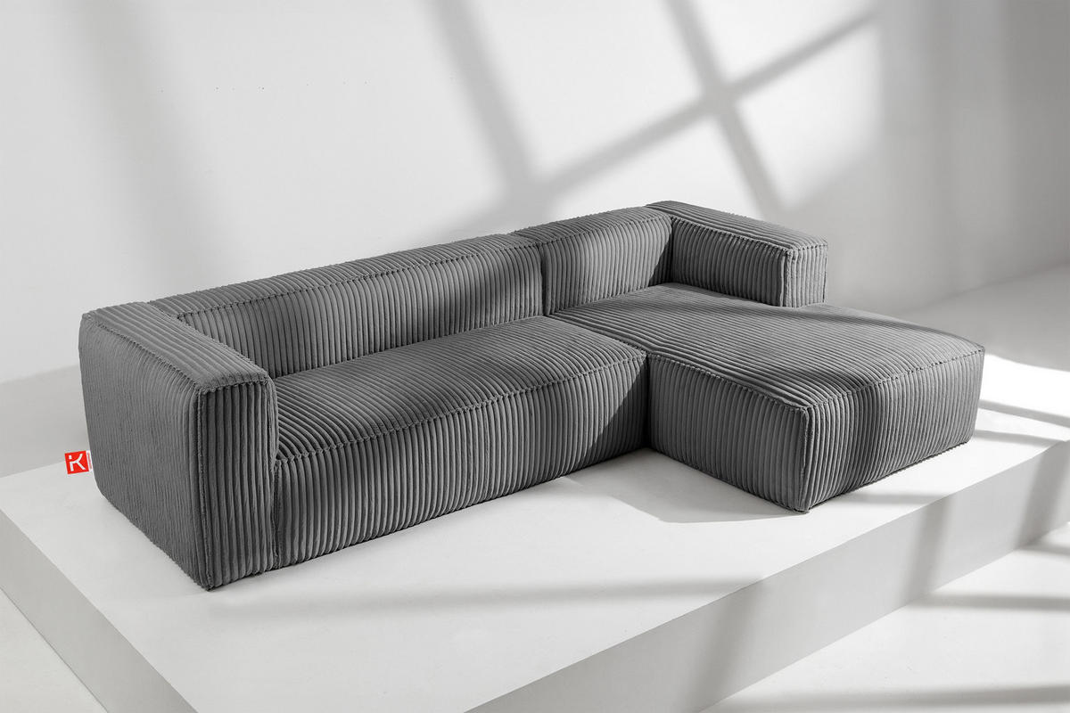 ECKSOFA-RECHTS FEROX Modern, Cord-Stoff, dunkelgrau - Dunkelgrau, Textil (305/175cm) - KONSIMO®