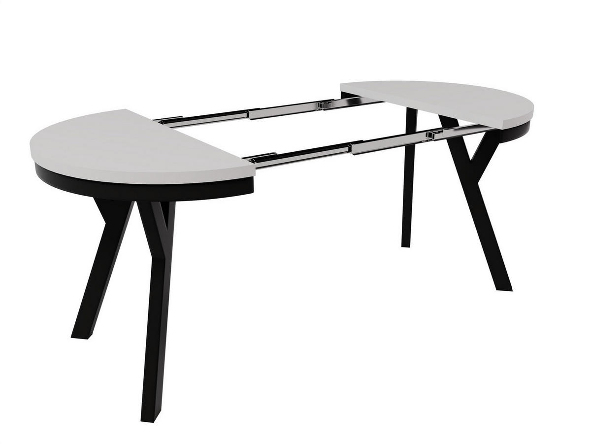 ESSTISCH ARI Rund (90-190 cm Ausziehbar Weiß Matt Metallbeine Schwarz) - Schwarz/Weiß, Holz/Holzwerkstoff (90/90/76cm) - Ravio
