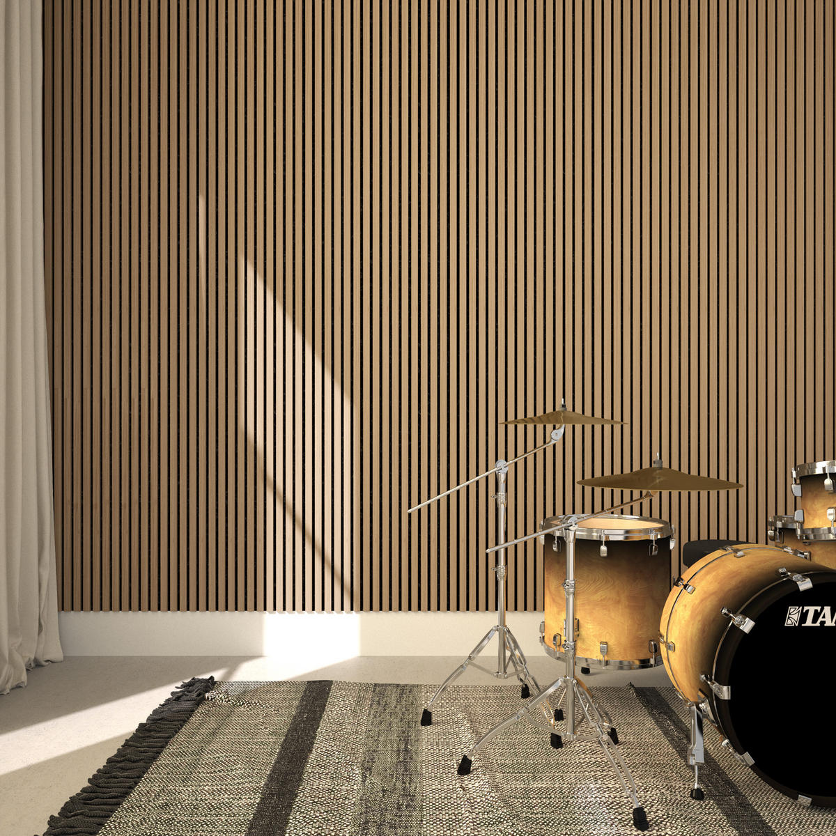 AKUSTIKPANEELE 2er Set Sonic Wall,je 60 x 120 x 2,1 cm, Größe flexibel anpassbar,Eiche hell - Eichefarben, Holz (60/120/120cm) - tectake