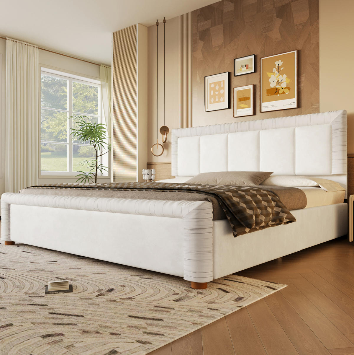 POLSTERBETT aus französischem Samt 180x200 cm Beige mit 2 Schubladen - Beige, Textil (180/200cm) - Modfu