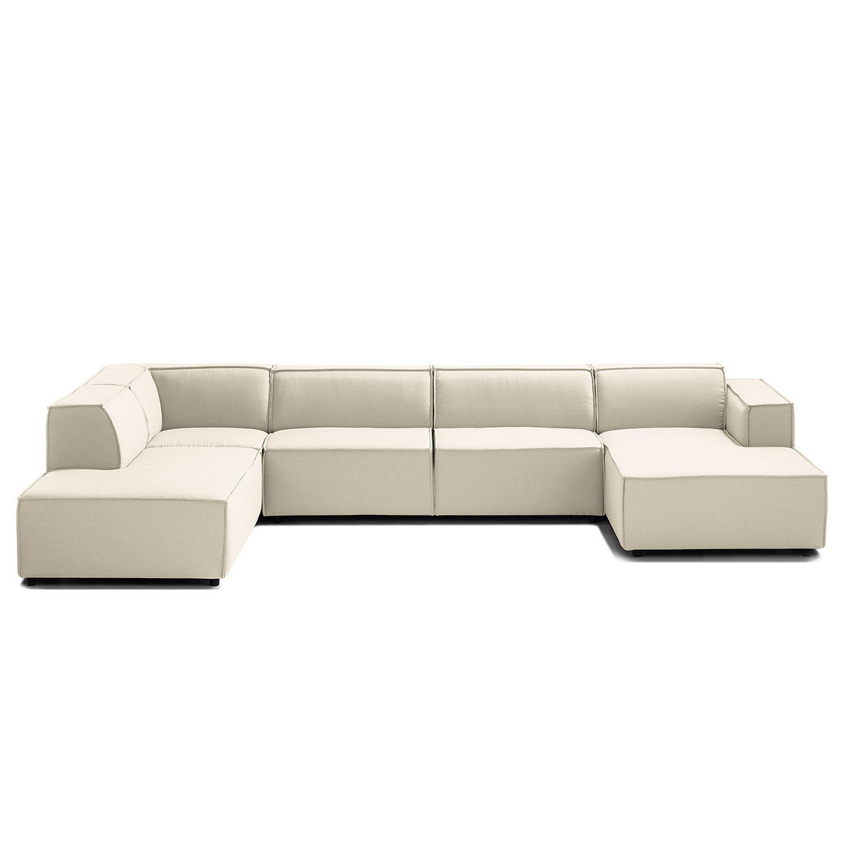 WOHNLANDSCHAFT mit Longchair & Ottomane - Schwarz/Weiß, Kunststoff/Textil (369/70/234cm) - home24