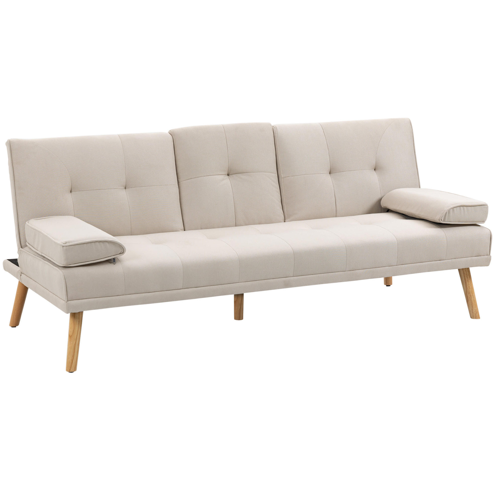 SCHLAFSOFA 3-Sitzer mit klappbarem Tisch 181 cm Beige - Beige, Holzwerkstoff (181/78/77cm) - Meubliv