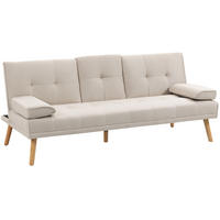 SCHLAFSOFA 3-Sitzer mit klappbarem Tisch 181 cm Beige - Beige, Holzwerkstoff (181/78/77cm) - Meubliv