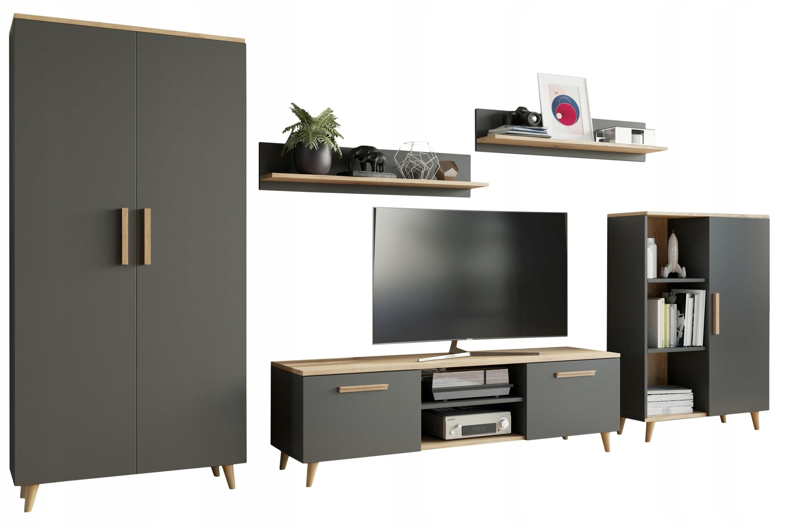 WOHNWAND NORD Anthrazit-Artisan Eiche 5-teilig - Multicolor, Holzwerkstoff (150/47/40cm) - Matkam Möbel