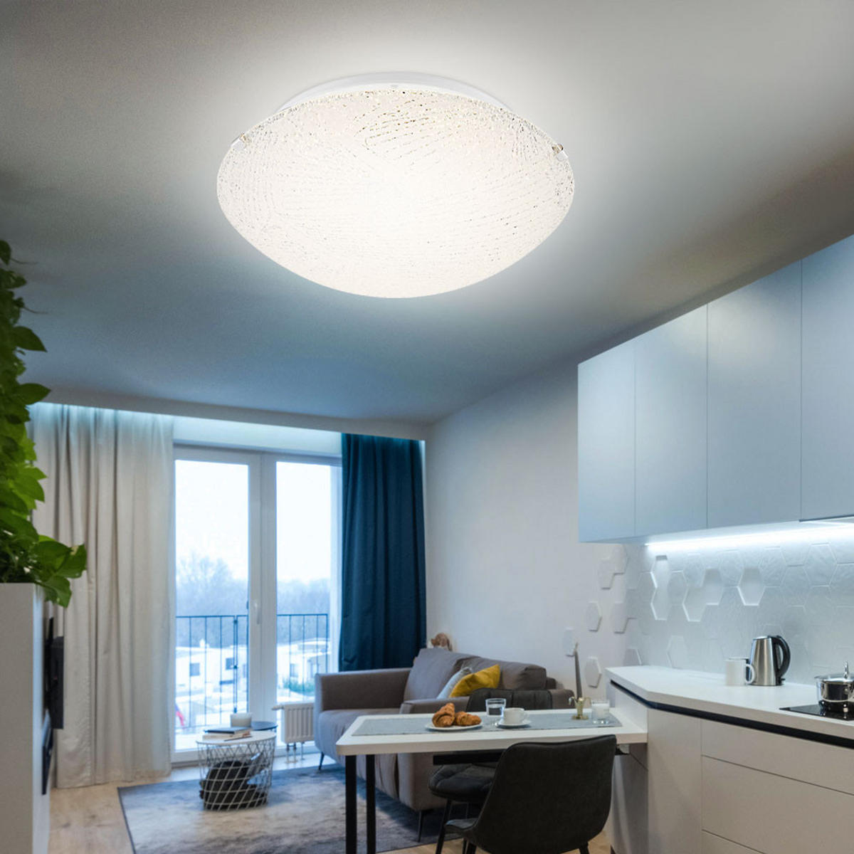 LED DECKENLEUCHTE Metall Weiß Muster Glas - Weiß, Glas (25/25/9.5cm) - Globo Lighting