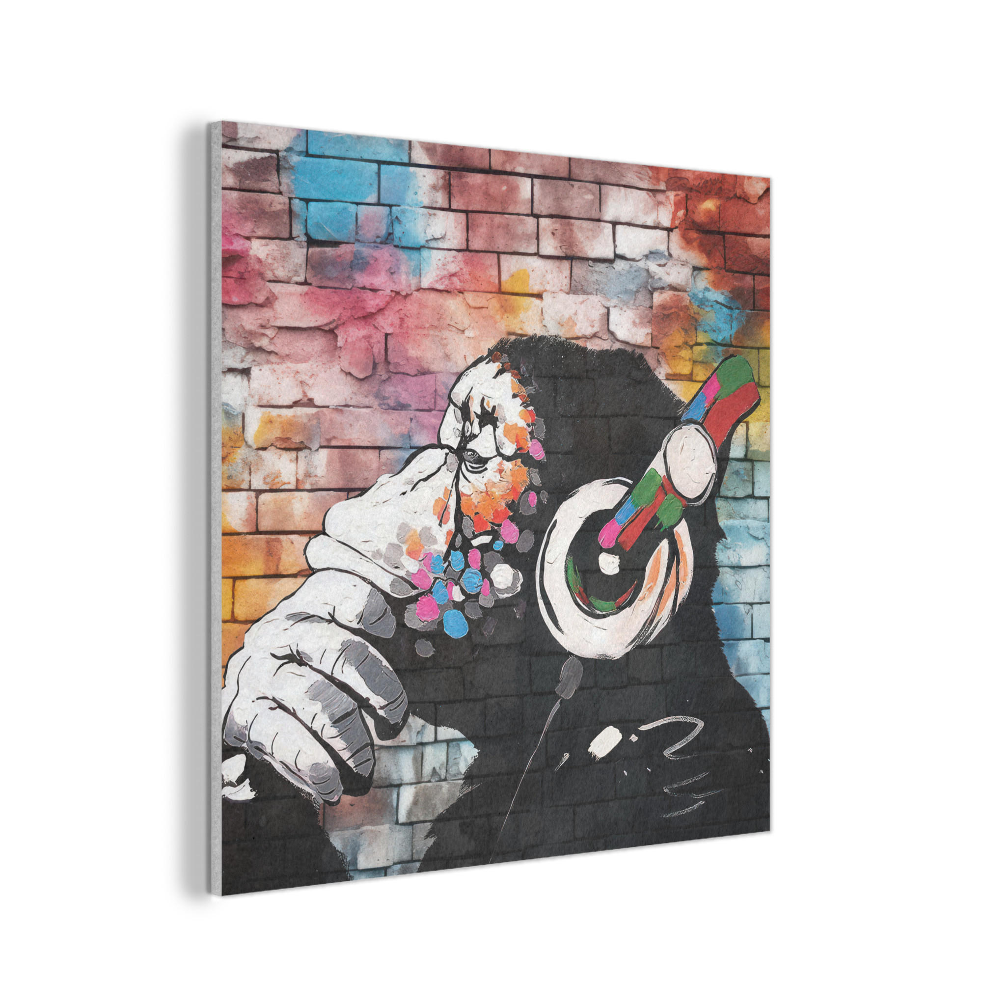 AKUSTIKPANEEL Affe - Graffiti - Musik 90x90 cm - Multicolor, Textil (90/0.9/90cm) - MuchoWow