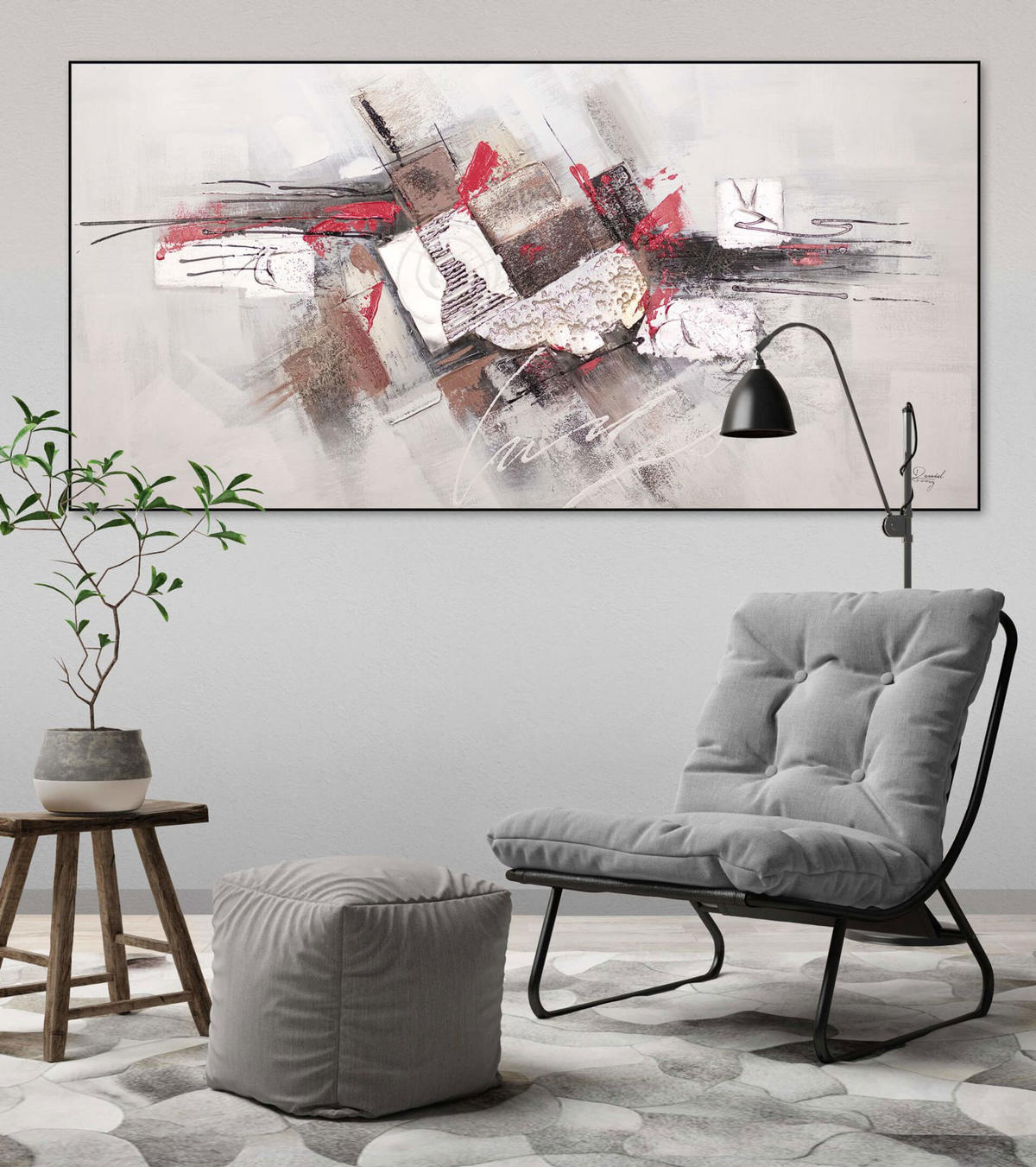 ACRYLBILD HANDGEMALT 140/70 cm - Taupe/Rot, Holz/Textil (2.06/70cm) - KUNSTLOFT