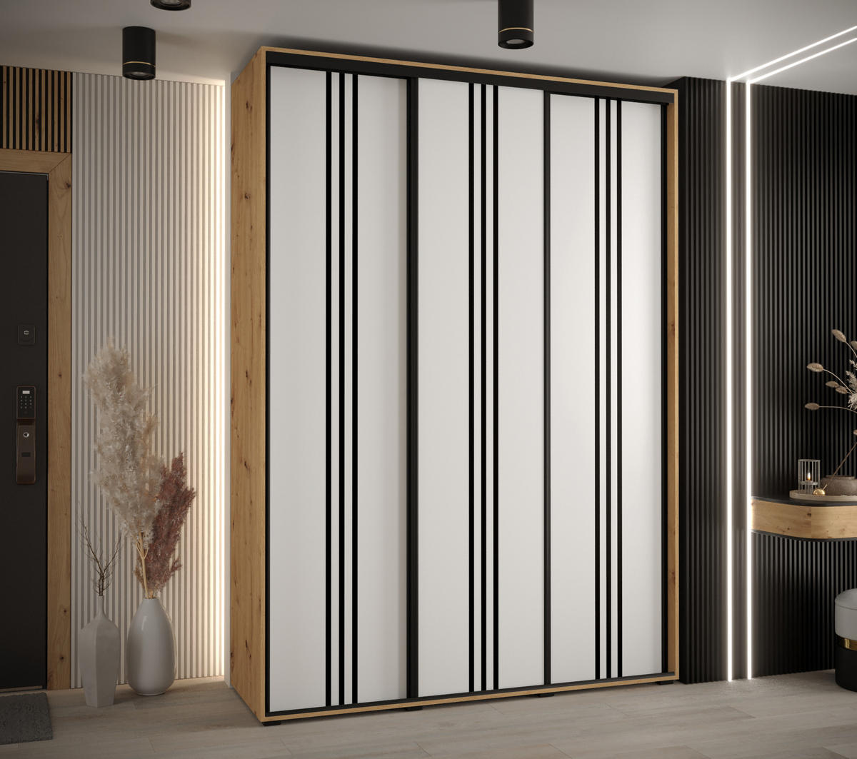 SCHWEBETÜRENSCHRANK 235,2/170/60 3-türig - Schwarz/Weiß, Holz/Metall (170/235/60cm) - Abiks Möbel