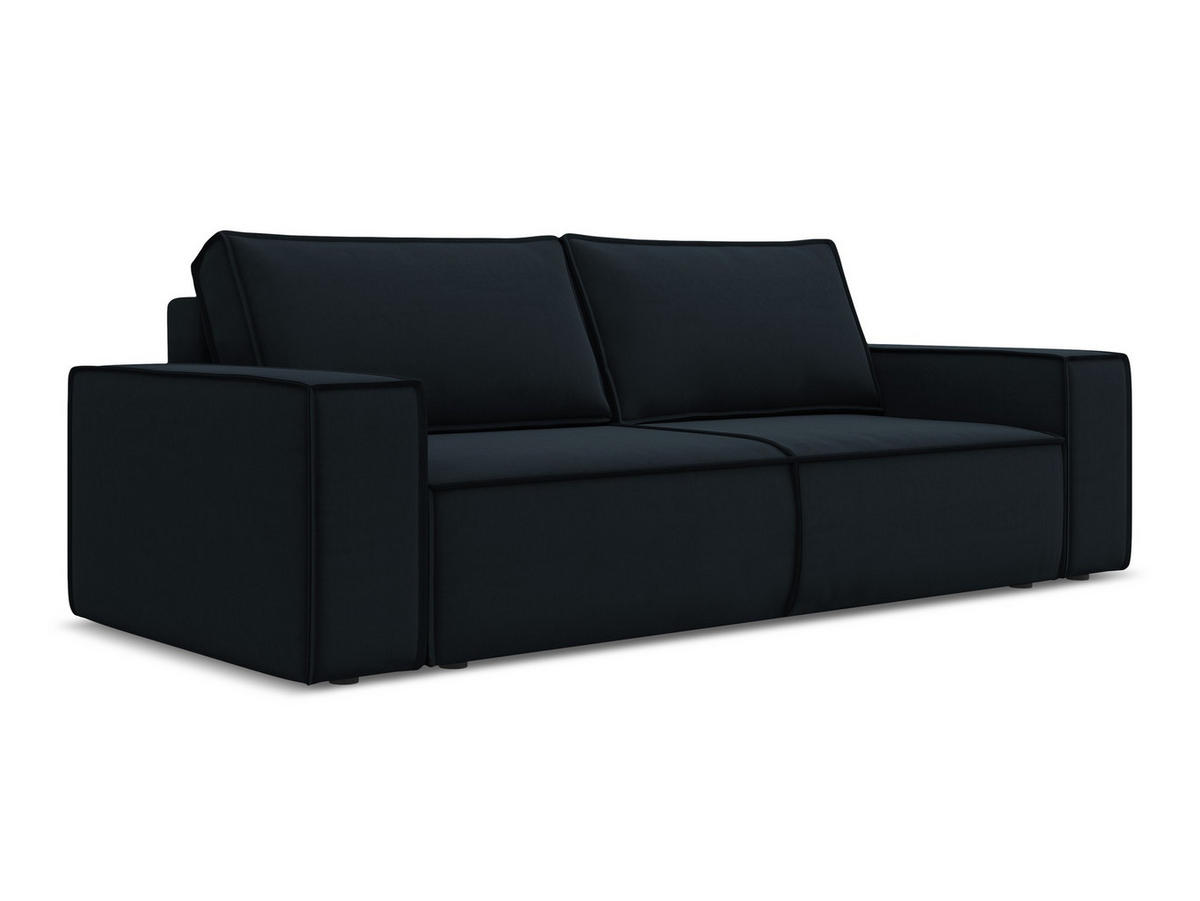 3-SITZER SOFA mit Schlaffunktion Samt Stoff Blau - Blau/Schwarz, Kunststoff/Textil (255/85/105cm) - Makamii