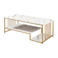 KAVANOVÝ STOLEK Klibro 120/60/42 cm - bílá/zlatá, kov/kompozitní dřevo (60/120/42cm) - [en.casa]