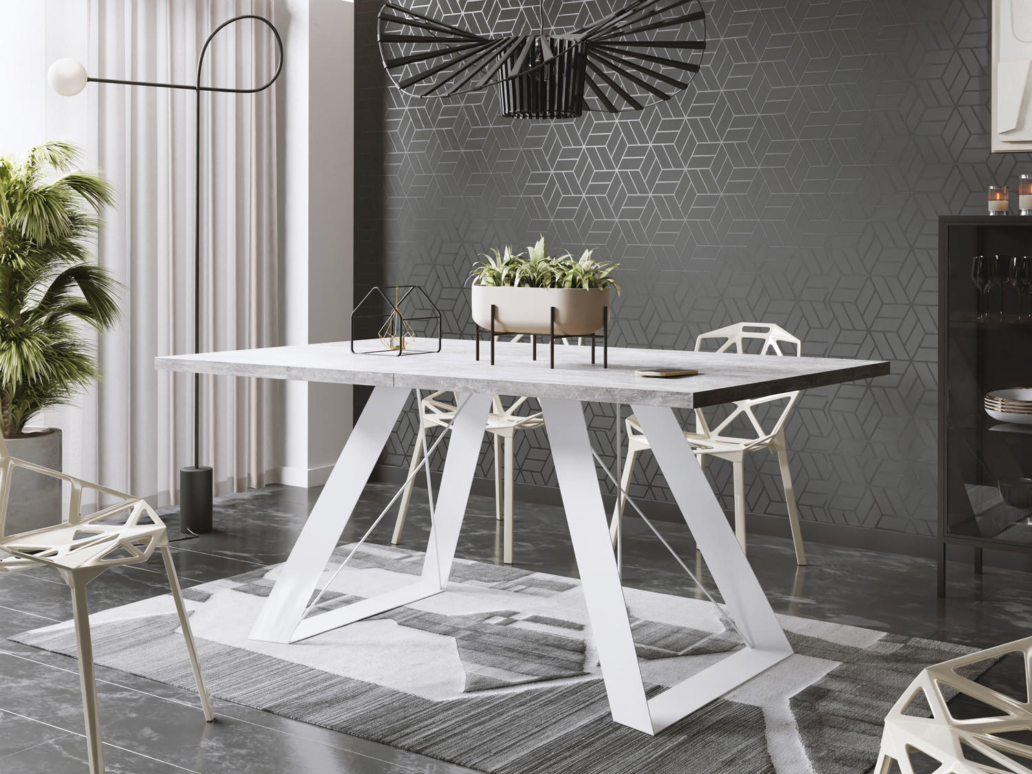 ESSTISCH Colter Weiß rechteckig ausziehbar, Grauer Beton 140-240/80/76 cm - Hellgrau/Weiß, Holzwerkstoff/Metall (140/80/76cm) - WFL GROUP