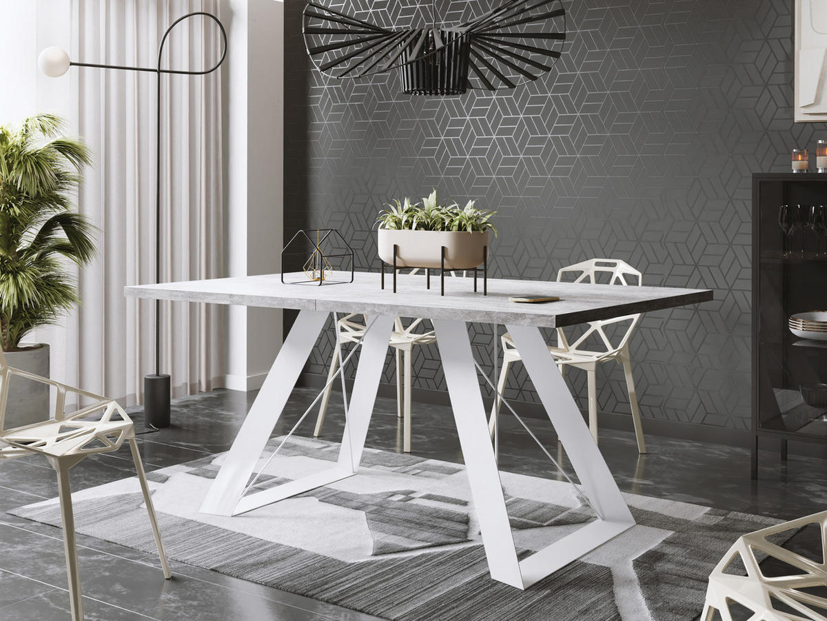 ESSTISCH Colter Weiß rechteckig ausziehbar, Grauer Beton 140-240/80/76 cm - Hellgrau/Weiß, Holzwerkstoff/Metall (140/80/76cm) - WFL GROUP
