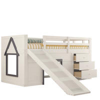 HOCHBETT 90/200 cm creme aus MDF mit Rutsche und Schubladen - Weiß, Holzwerkstoff (90/200cm) - OKWISH