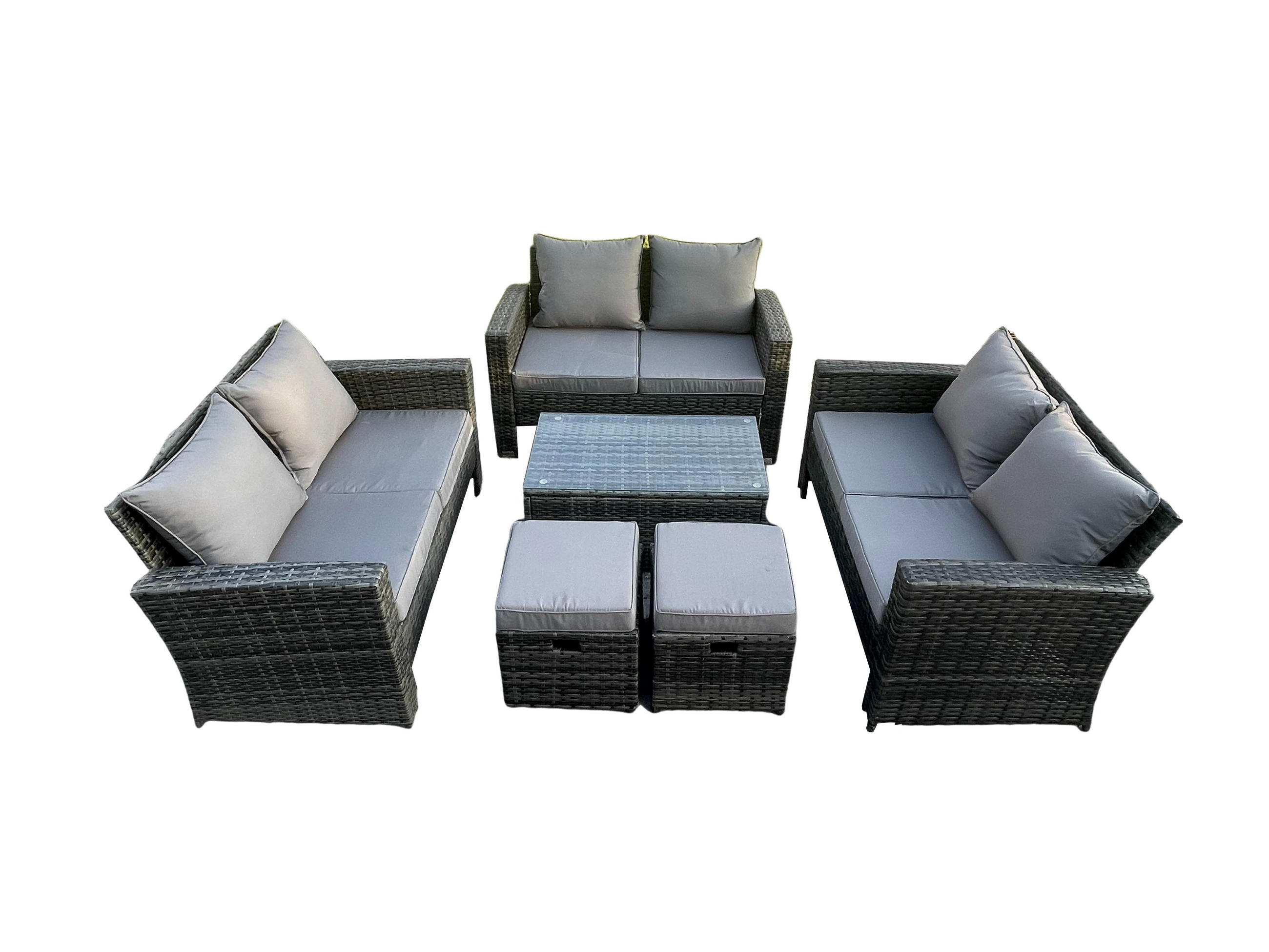GARTENMÖBEL-SET mit Kissen Polyrattan Dunkelgrau 8-Sitzer - Dunkelgrau, Metall - Fimous