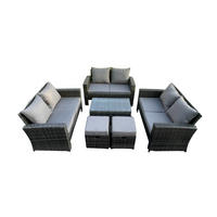 GARTENMÖBEL-SET mit Kissen Polyrattan Dunkelgrau 8-Sitzer - Dunkelgrau, Metall - Fimous
