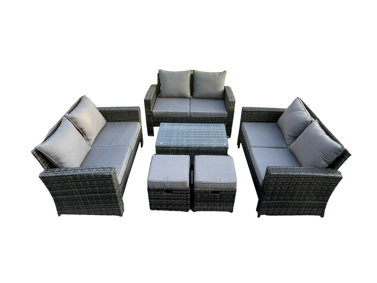 GARTENMÖBEL-SET mit Kissen Polyrattan Dunkelgrau 8-Sitzer - Dunkelgrau, Metall - Fimous