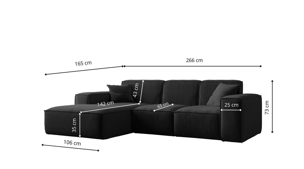 ECKSOFA L-Form Siena Stoff Maloy Schwarz Links - Schwarz, Holz (165/266cm) - Kaiser Möbel
