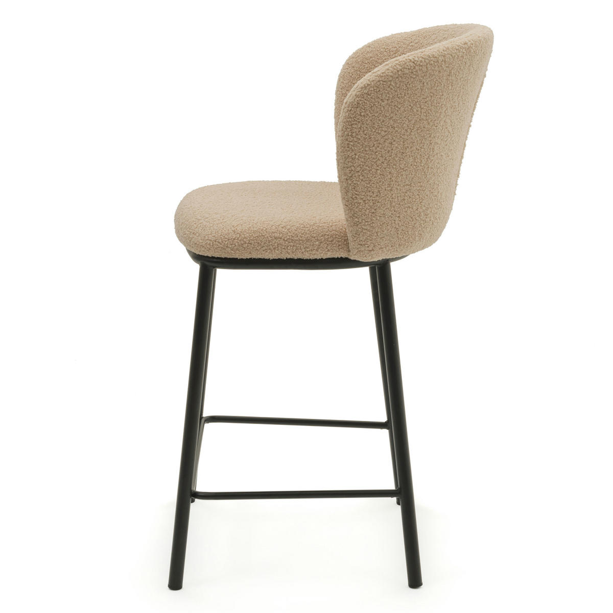 BARHOCKER BARI gepolsterter mit Steppung - beige - Boucle - Beige/Schwarz, Textil/Metall (55/94/57cm) - NEW HOME