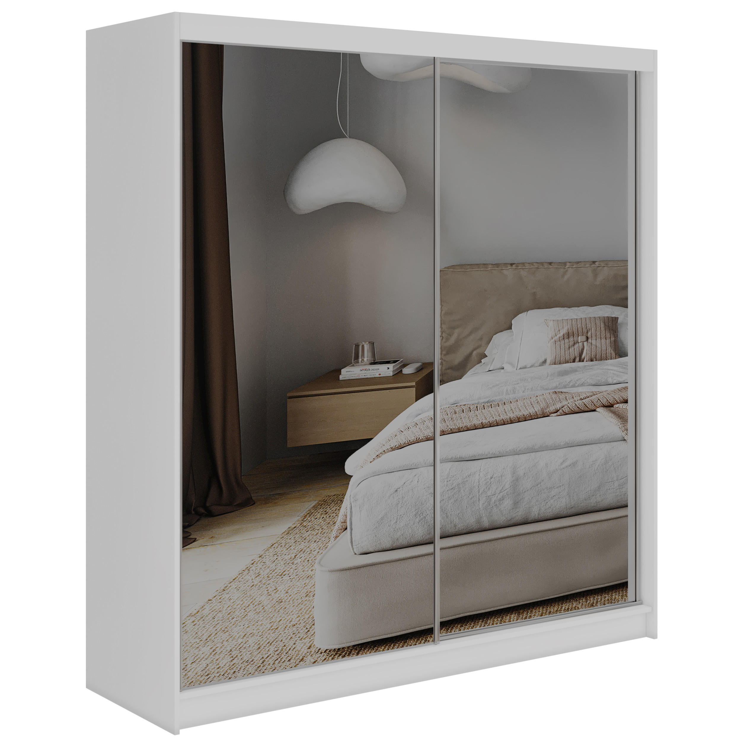 SCHWEBETÜRENSCHRANK mit Schubladen 200 - DUBROWNIK - Weiß mit Spiegel - Alufarben/Weiß, Holzwerkstoff/Metall (200/216/61cm) - MKS